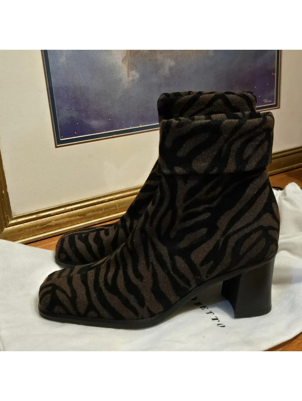 Giorgio Moretto Zebra Print Velvet Ankle Boots EU 36 Brown Black Made in Italy